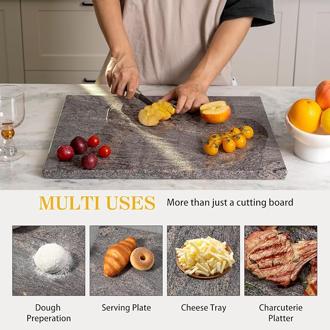 Koville Marble Cutting Board for Kitchen, 20x16 Inches Large Marble Slab Cheese Board, Rectangular Serving Board for Baking Charcuterie Pastry, Natural Stone Board for Countertop (Paradiso)