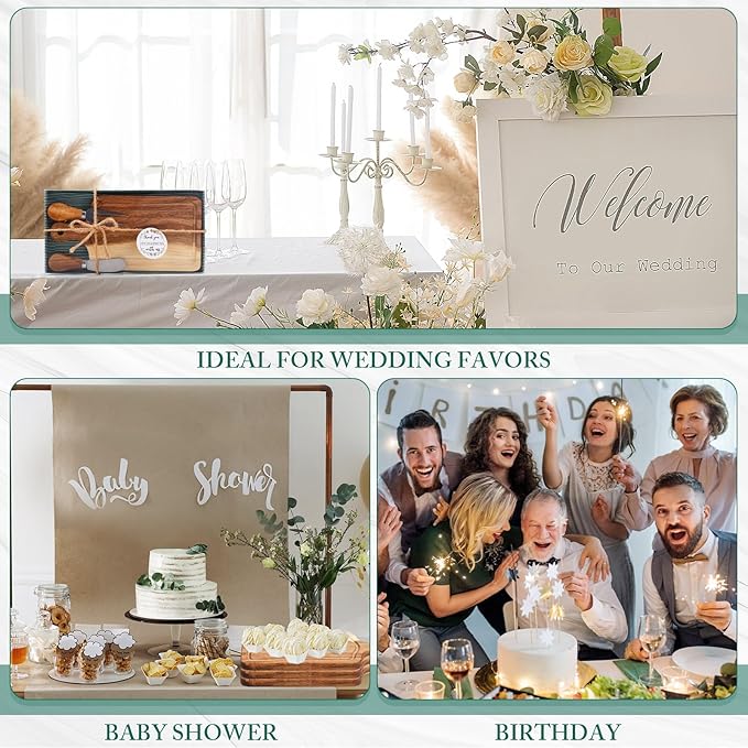 Ziliny 1 Set Bridal Baby Shower Cheese Prizes Wooden Square Board Gift Set Knives Forks Thank You Tags with Box for Guests for Valentines Bridal Baby Shower Housewarming Gifts (Acacia Color)