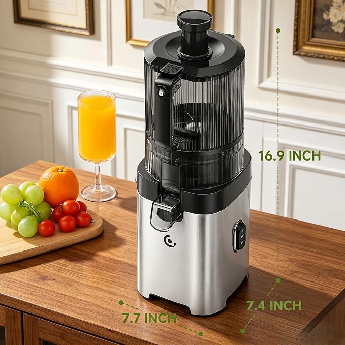 AMZCHEF 3-in-1 Cold Press Juicer, 6.5" Wide Feed Chute Slow Masticating Juicer Extractor for Whole Fruits & Vegetables, High Juice Yield, Quiet Motor, Easy Clean for Plant-Based Diet