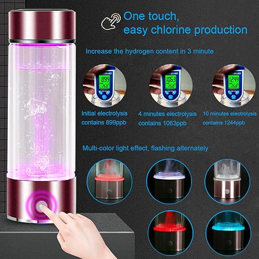 Hydrogen Rich Water Generator Ionizer Maker Cup Portable Cup Filter, 450ML Bottle PHHS Technology Ionizer, USB Rechargeable Anti Aging Antioxidant Glass Bottle (Pink & Purple)