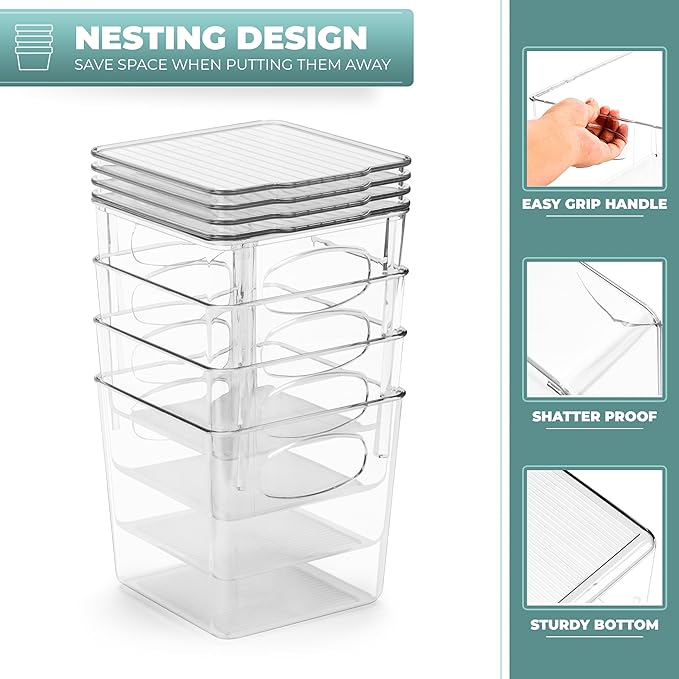 Sorbus 8-Pack Small Clear Plastic Storage Bins – Organizers for Kitchen, Pantry, Fridge, Cabinet & Refrigerator