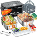 IFENROL Electric Heated Lunch Box for Adults, 100W 3-IN-1 2 Pack 1.8L Containers Heating Lunch Box for Men Portable Double Layer, Fast Heated Food Warmer,12V/24V/110V for Car Truck Office Home