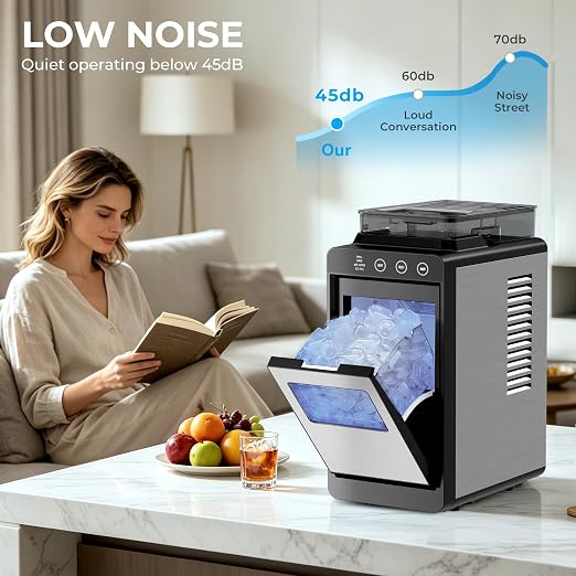 Electactic Countertop Ice Maker with 2L Dual Water Tank, 8 Bullet Ice Fast in 6 Mins, 26 lbs/Day, 2 Ice Sizes, Self-Cleaning Mode,Compact Portable Ice Machine for Home and RV, Stainless Steel