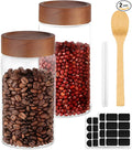 Glass Jar with Wood Lid, 2 Pack 19oz Glass Canister with Airtight Lids, Wide Mouth Screw Top Mason Jars for Sugar, Coffee, Tea, Oatmeal, Cereal, Bean, Candy - 3.1 x 5.9 inch Seasoning Bottle
