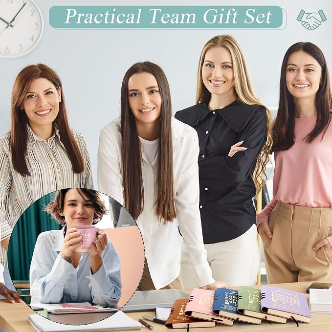 Didaey 10 Sets Team Appreciation Gifts Set 13oz Pastel Inspirational Ceramic Coffee Mugs A6 Leather Notebooks Ballpoint Pens Bulk Thank You Gifts for End of Year Teacher Team Members Coworker Staff