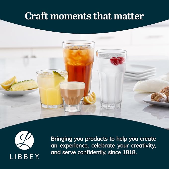 Libbey Gibraltar DuraTuff Drinking Glass Drinking Cup Set, Iconic Heavy Base Bar Glassware hick Drinking Glasses Set of 12, 4.5-Ounce Cortado Glasses