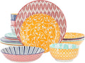 Elama Giovanna 16 Piece Assorted Design Porcelain Multi-Color Graphic Double Bowl Dinnerware Set, Tableware, Serveware, Dinnerware Set, Bowl Set (16 Piece)