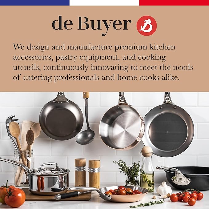 de Buyer Blue Carbon Steel Crepe & Tortilla Pan - 8” Diameter, 6.25" Cooking Surface - Ideal for Making & Reheating Crepes, Tortillas & Pancakes - Naturally Non-Stick Finish - Made in France