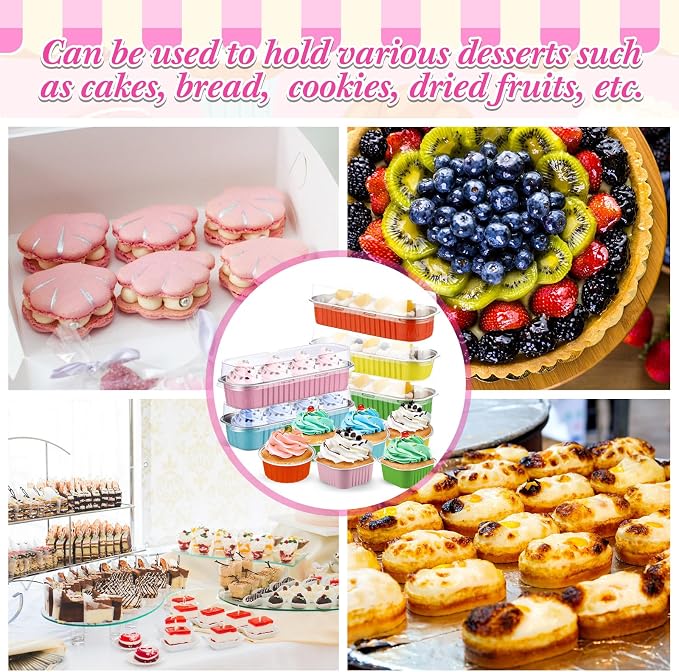 Blushtier 120 Set/240 Pcs Mini Loaf Pans with Lids and Spoons Disposable Mini Cake Pans, 6.8, 5, 4.2 oz Square Rectangle Round Aluminum Foil Cupcake Baking Cups Dessert Liners Tins for Desserts