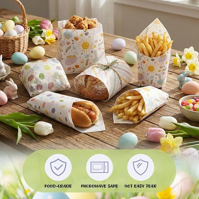 Reallnaive 300 Pcs Easter Wax Paper Sheets 12 x 12 Inch Egg Bunny Flower Parchment Deli Tissue Paper Sandwich Wrapping Sheets Food Basket Liners for Kitchen Restaurant Baking Supplies, 6 Styles