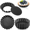 Tessco for you 16 Pcs Mini Tart Pans for Baking, 5 Inch Quiche Pans with Removable Bottom, Nonstick Egg Tartlets Molds Fluted Side Bakeware for Pie Fruit Tart Cheesecake Dessert (Black Round)