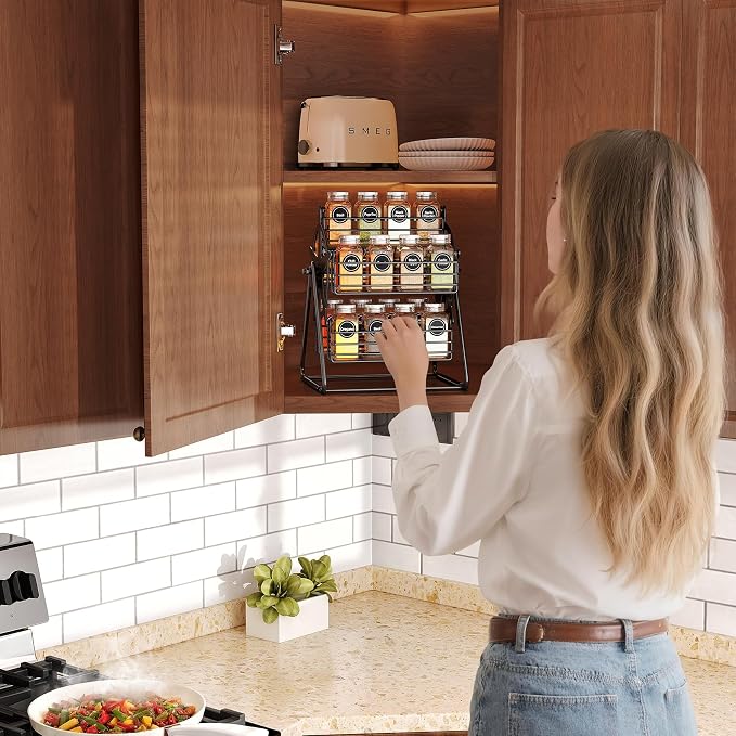 SNTD Rotating Spice Rack Organizer for Large Cabinets Kitchen Countertop with Thicken Spice Jars and Labels, Spinning Like Ferris-Wheel, Metal (M)