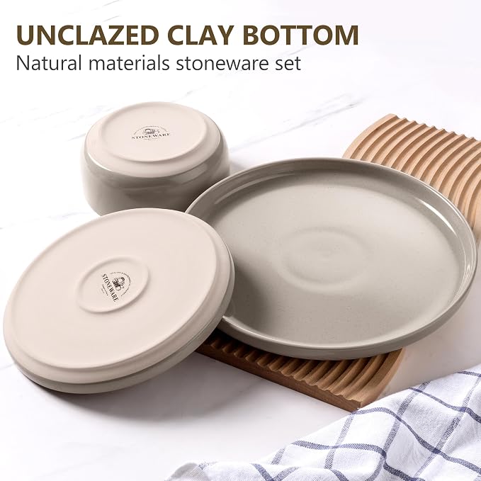 LIANYU Dinnerware Dishes Sets for 2, 6-Piece Stoneware Dinner Set, Ceramic Dining Bowls and Plates Crafted at 2400℉, Scratch Resistant, Microwave & Dishwasher Safe, Milky Brown