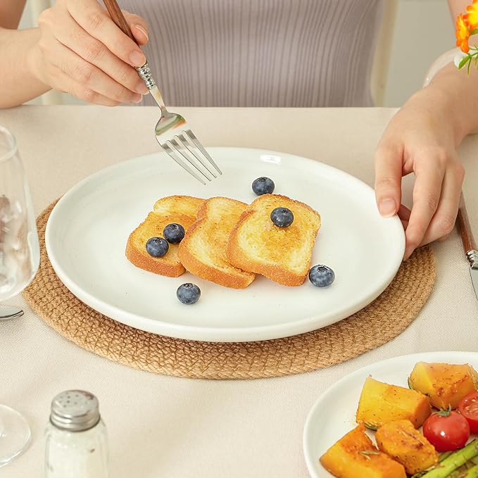 8-Inch Plates Set of 4, Dual Glaze Stoneware Plate, Microwave and Dishwasher Safe, Ceramic Plates for Salads & Desserts, Stardust Glaze White