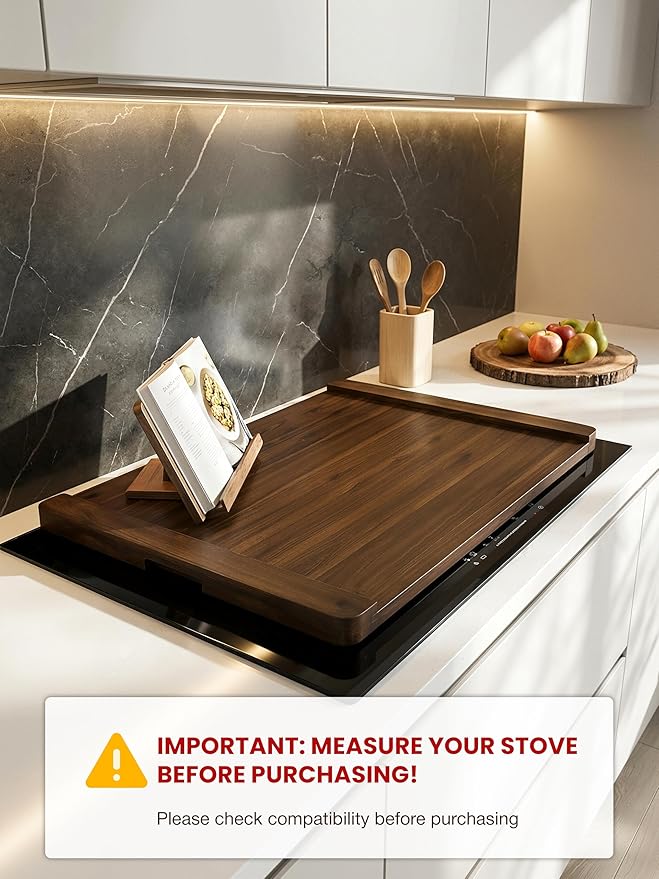 TIDITA Acacia Wooden Stove Top Cover - 29.5x21.7 Noodle Board Stove Cover - Stove Top Cover For Gas Stove, Electric Stove - Gas Stove Cover Board with Recessed Handles, No Assembly (Walnut color)