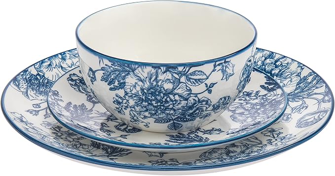 Godinger Dinnerware Set Banbury Porcelain Dinner Plate, Salad Plate, Soup Bowl - 12 Piece Set