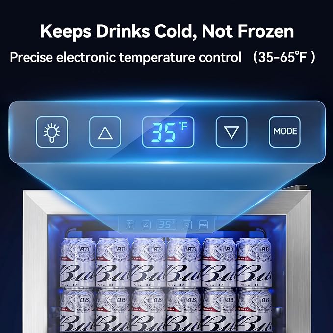Tehanld 2.5 Cu.Ft Beverage Fridge, Beverage Fridge With Glass Door, Beverage Cooler Refrigerator, Wine Drink Beer Cooler, Adjustable Shelves & Digital Temperature Display, 22 Bottle 96 Can