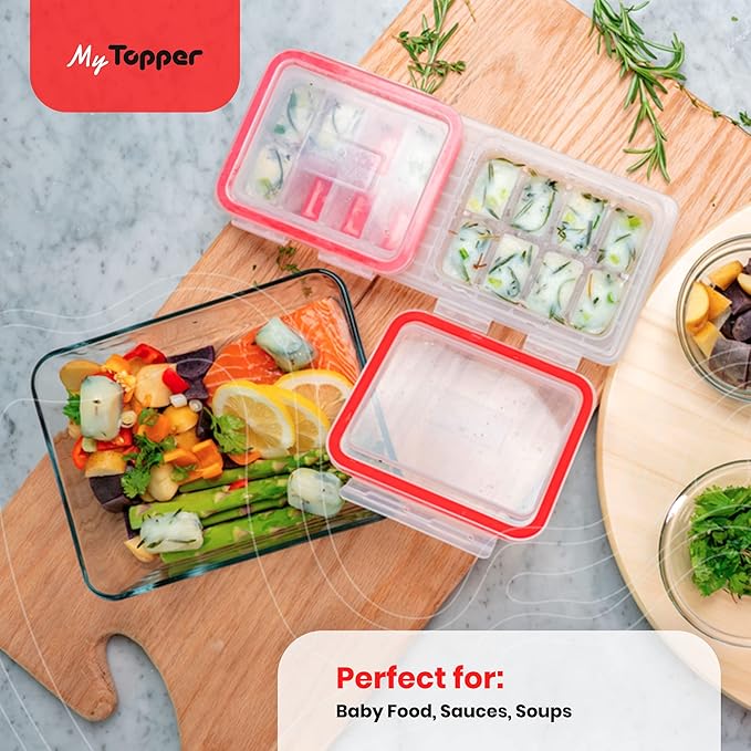 IceTopper Plus Ice Cube Tray with 2 Attached Lids - Easy Release Ice Cube Molds, 16 Cubes per Tray, Stackable & Dishwasher Safe, 100% Food Grade Materials, BPA Free & Recyclable