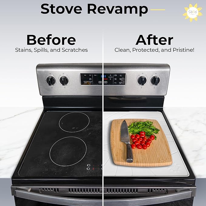 Stove Top Covers for Electric Stove - Silicone Stove Mat for Glass Top Stove - 28"x20" Stove Top Protector, Heat Resistant (450°F), XL Dish Drying Mat, Stove Cover – Pearl White