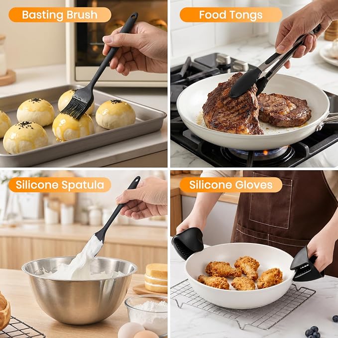 Silicone Air Fryer Liners, Reusable Rectangular Airfryer Basket Liners Compatible with Ninja Foodi DZ201/DZ401/DZ302/DZ550 & Most 8-10QT Dual Basket Air Fryers, 21PCS Air Fryer Accessories