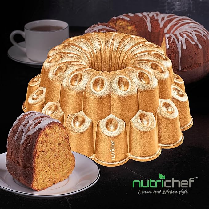 NutriChef 9 Inch Marquise Cake Pan, Thick & Heavy Cast Aluminum Bakeware Cake Mold for Cake with Fluted Easy-Release Edges for Uniform Browning & Baking, Nonstick Heat-Resistant Coating