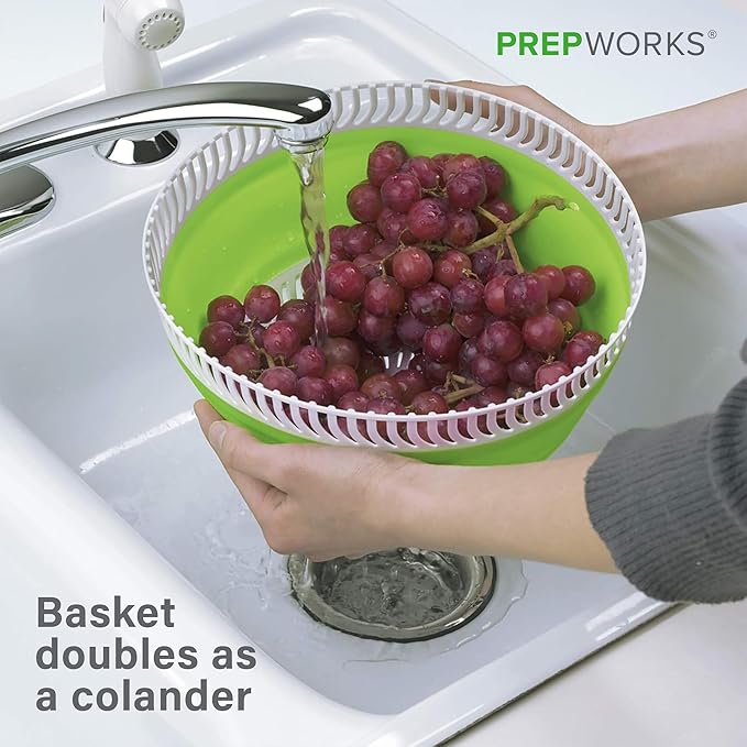 PrepWorks 3 Qt Collapsible Salad Spinner – Space-Saving, Easy-to-Use, BPA-Free, for Quick Salad Washing & Drying, Dishwasher Safe