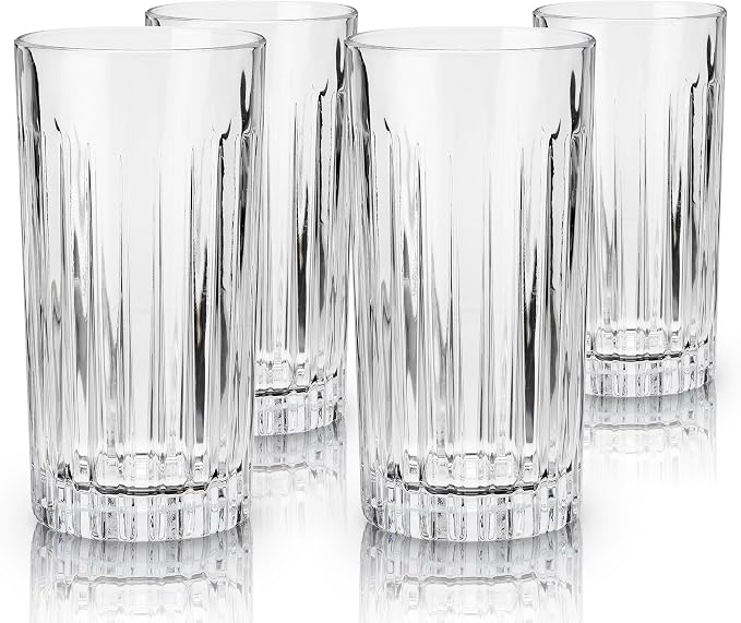 Viski Reserve Milo Crystal Highball Glasses - European Crafted Collins Glasses Set of 4-14oz Cocktail Glass for Wedding or Anniversary and Special Occasions Gift Ideas