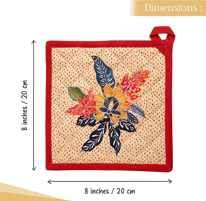 Maison d' Hermine Pot Holders 100% Cotton Heat Resistant Potholders 8" x 8" Hot Pads with Loop for Thanksgiving Christmas Decorations BBQ Cooking Baking Handling Hot Pans (Pack of 1, Kalahari)