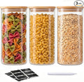 SENTVEND 51 Oz Glass Storage Jars with Bamboo Lids - 3 Pack Clear Glass Canisters Square Airtight Stackable Ideal for Pantry Storage Containers Great for Storing Oats Coffee Beans Pasta Flour Rice etc