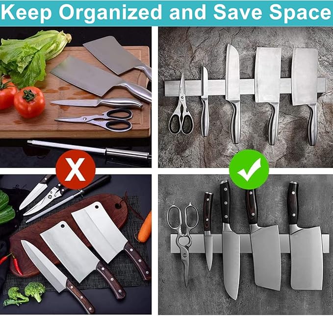 Magnetic Knife Holder for Wall 16 Inch Knife Magnetic Strip Refrigerator Knife Magnet Bar Wall Mount Knife Rack for RV Kitchen Utensil Holder Metal Tool Holder Knife Block for Kitchen Organization