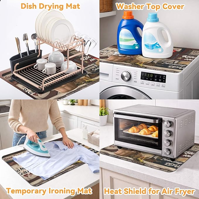 Decorative Stove Top Covers for Electric Stove 28"x20" – Heat Resistant Glass Cooktop Protector Dish Drying Mat – Non-Slip Rubber Backing Washer Top Cover Waterproof Extra Counter Space (Rooster)