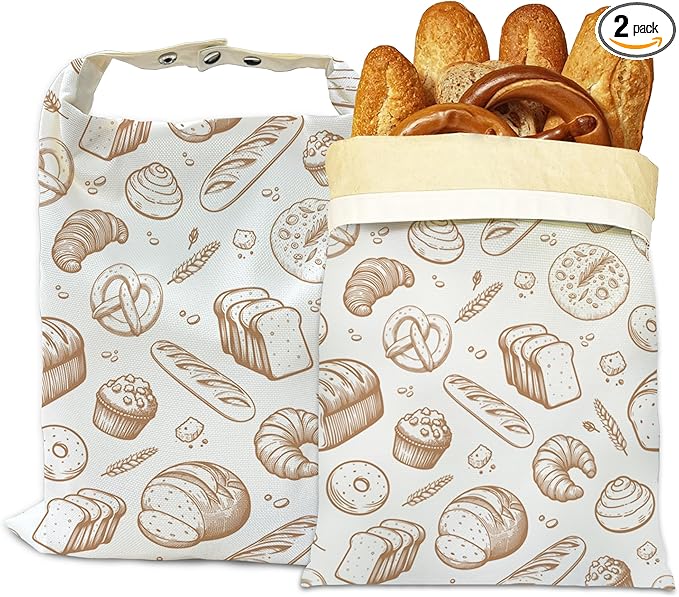 Bread Bags for Homemade Bread, Groovy Bread 2 Pack Linen and Beeswax Sourdough Storage Bags, Reusable Keeper, Keeps Breads Fresh Longer, Gifts for Bakers