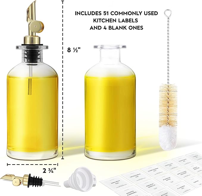 Spaceneat Olive Oil Dispenser Bottle for Kitchen, 11.8 fl oz, Gold & Silver Bundle