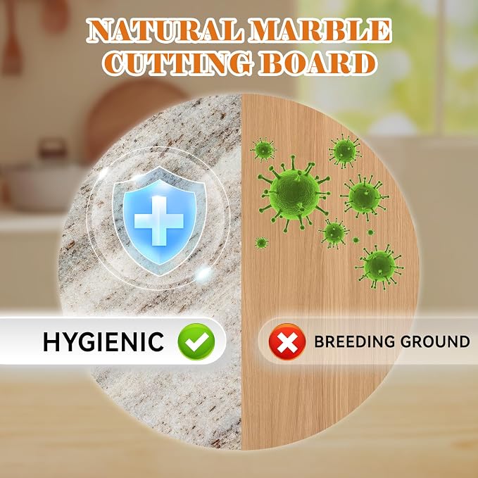 Koville Marble Cutting Board for Kitchen, 11"x11" Inches Small Stone Cutting Board, Round Marble Tray for Baking Charcuterie Pastry, Serving Tray for Countertop, Large Stone Slab