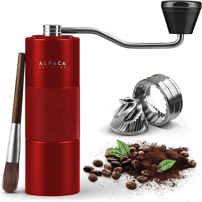 Premium Manual Coffee Grinder for Espresso, Pour Over & French Press with Stainless Steel Conical Burr, Precision Adjustable Hand Grinder, Compact Travel Size - by Alpaca Ventures