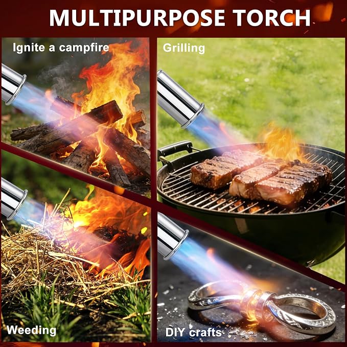 Powerful Propane Torch with Detachable Design, Adjustable Flame Kitchen Blow Torch, Flamethrower Gun Torch Burner for BBQ, Searing Steak, Welding, Camping Charcoal Lighter (Tank Not Included)