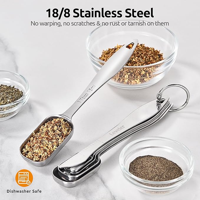 U-Taste 18/8 Stainless Steel Measuring Cups and Spoons Set of 10, and 18/8 Stainless Steel Square Measuring Spoons Set of 8 (Multicolor+Silver)