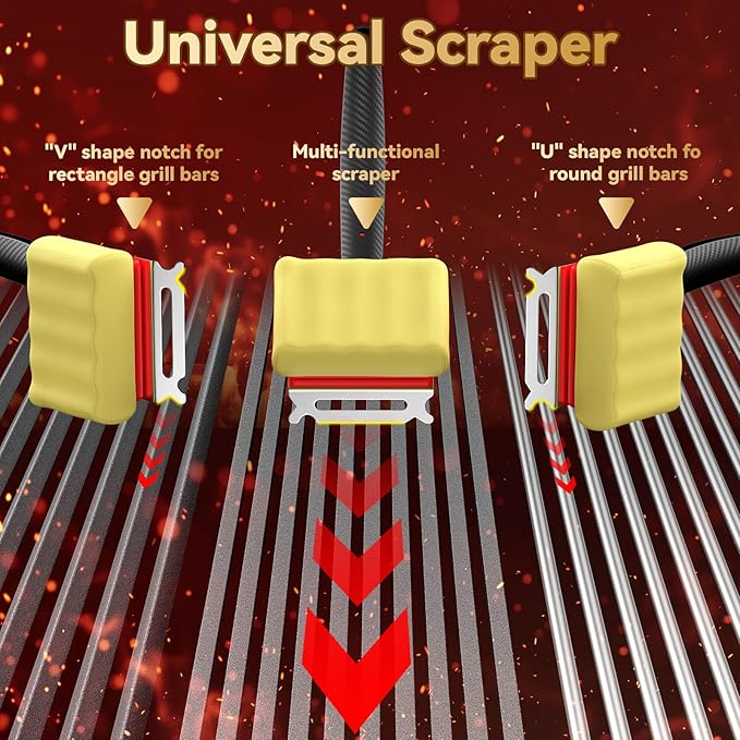 Grill Brush Bristle Free with Steam Cleaning Head & Scraper - BBQ Grill Cleaning Brush for Outdoor Grill, Safe Grill Cleaner for Cast Iron, Stainless Steel Grates, Replaceable Head (Two Brush Heads)