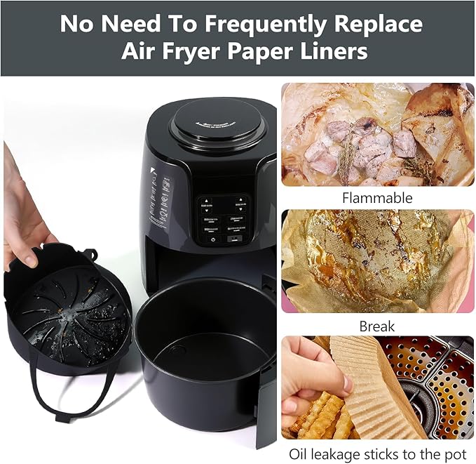2 Pack Round Silicone Air Fryer Liners, Thickened Reusable Basket Liners with Extended Snap-on Handle, Compatible with Ninja AF101/AF150/AF141/AF161 4-5.5QT Air Fryers,Air Fryer Accessories