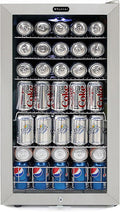 Whynter Beverage Refrigerator with Double-Layer Glass Door, 127-Can 3.1 Cu. Ft. Drink Mini Fridge with Lock, BR-128WS, Stainless Steel