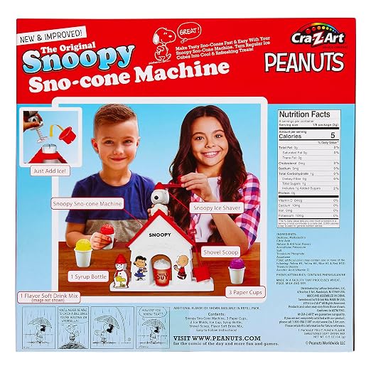 Cra-Z-Art Snoopy SNO-Cone Machine, Snow Cone Shaved Ice Maker Ice Shaver, Snoopy House Shaped Shaved Ice Maker Comes with Fruit Punch Flavor Packet, Ages 6 and Up, White
