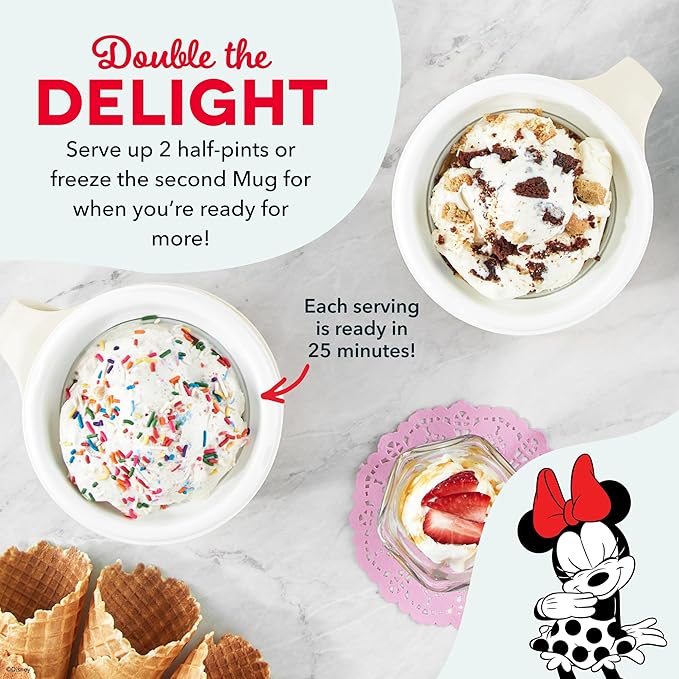 Disney | Dash Mickey Mouse & Minnie Mouse My Mug Ice Cream Maker 2-Pack Bundle — Electric Countertop Soft Serve Ice Cream Machine, 2 Half-Pint Mugs with Ingredient Chute & Recipe Guide