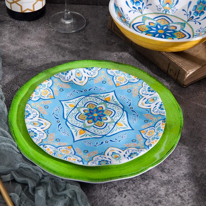 Melamine Dinnerware Set 12 Pcs Durable Dishware Colorful Plate Bowl Set Dishwasher Safe Shatter Proof Chip Resistant Not Microware Not Oven (Multicolor)