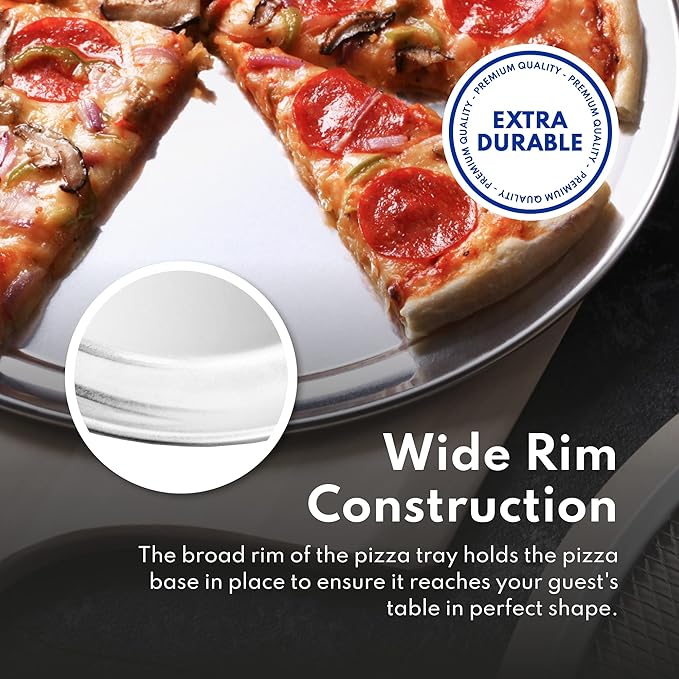 New Star Foodservice Restaurant-Grade Aluminum Pizza Pan/Tray with Wide Rim, 14 Inch, Pack of 6