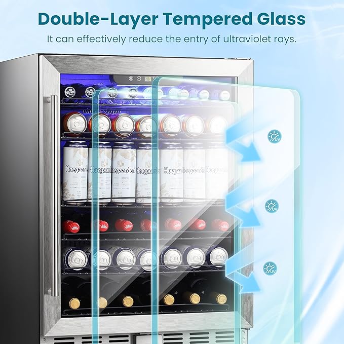 Antarctic Star 166 Can Beverage Refrigerator Cooler, 5.1 Cu.Ft Mini Fridge with Safety Lock, Beverage Cooler with Glass Door/LED Light/Adjustable Removable Shelves for Home/Office/Bar(Stainless Steel)
