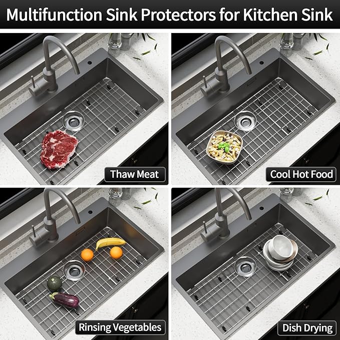 27.5’’ x 13.5’’ Sink Grid, Stainless Steel Sink Protectors for Kitchen Sink, Sink Bottom Grid, Rear Drain with Corner Radius, Sink Grids for Kitchen Sink, Sink Grid for Bottom of Sink
