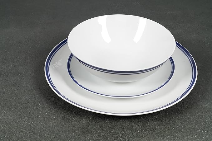 10 Strawberry Street Café Stripe 16 Piece Coupe Dinnerware Set, Blue