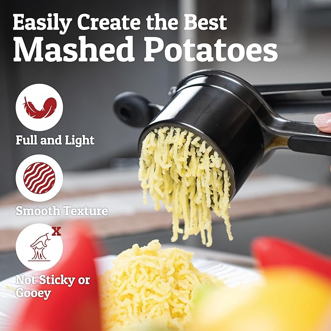 PriorityChef Large 15oz Potato Ricer With 3 Discs, Heavy Duty Stainless Steel Potato Ricer for Mashed Potatoes, Potato Masher, Press and Ricer Kitchen Tool, All Black