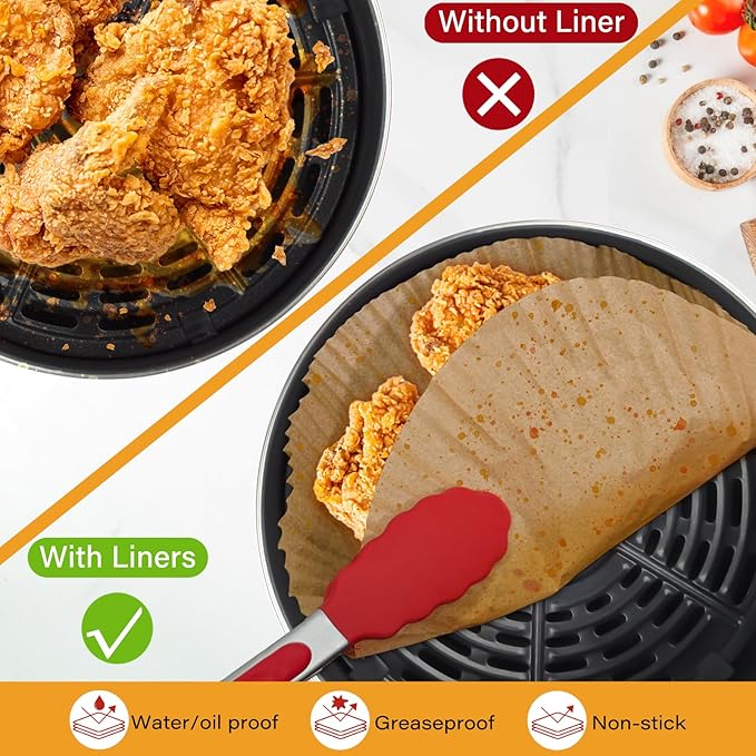 600 Pieces Air Fryer Paper Liners Disposable 8 Inch Parchment Paper Liners for Air Fryer Basket Round Airfryer Liners for 5-8QT Air fryer, Baking, Roasting and Microwave