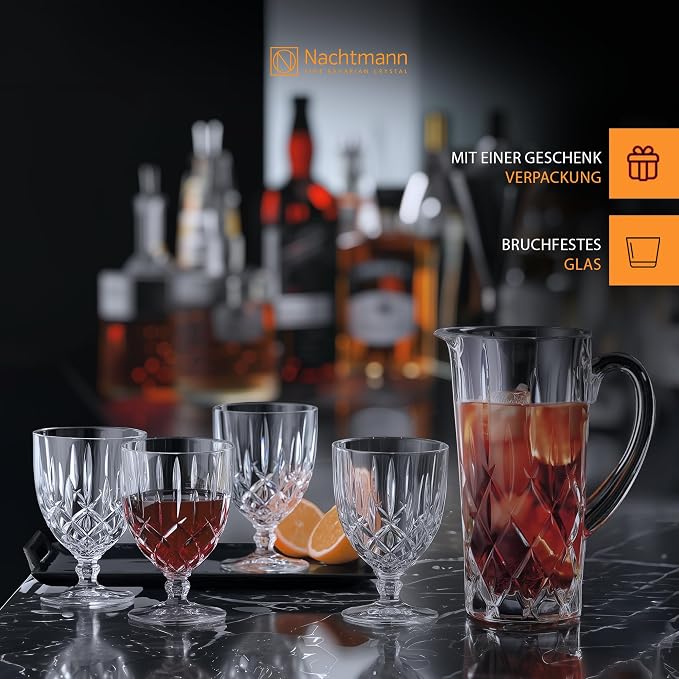 Nachtmann Noblesse 5 Piece Set, Pitcher and 4 Stemmed Glasses, Clear | Glass